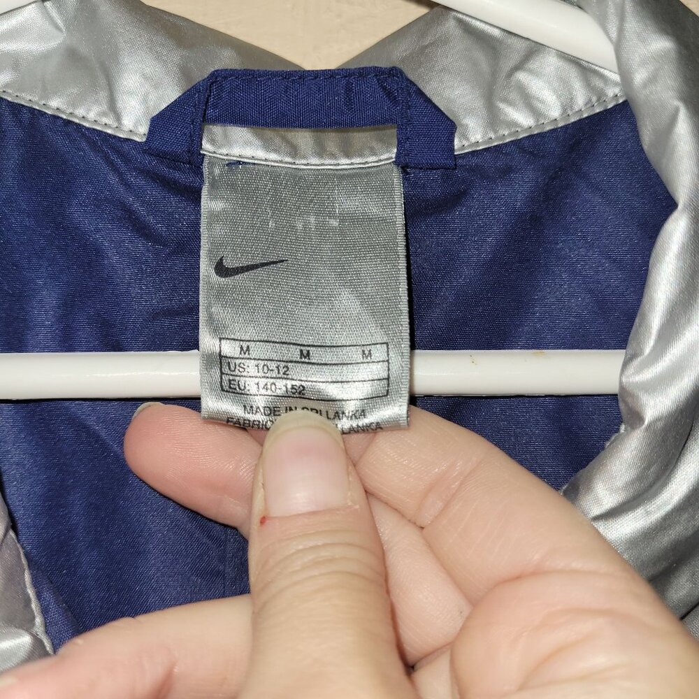 Nike Youth/Kids Medium Windbreaker Jacket Full Zip Front Collar Navy Silver - Picture 6 of 11